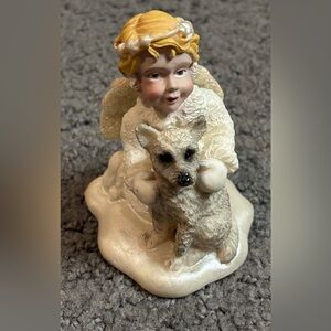 Vintage Snow Angel & Dog Figurine Collectible 4”